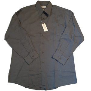Van Heusen Men's Button Front Dress Shirt Size 16 32/33 Large Gray Broadcloth